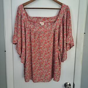 143 Story by Line Up Square Neckline Flutter Sleeve Floral Blouse Women's 3X